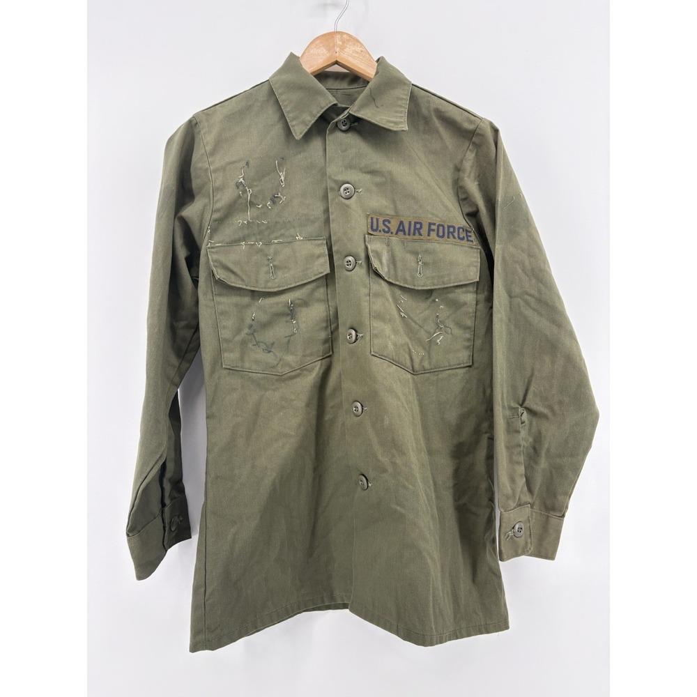 US Air Force OG-507 Utility Shirt Vintage 70s Military Olive Green Vietnam Poly